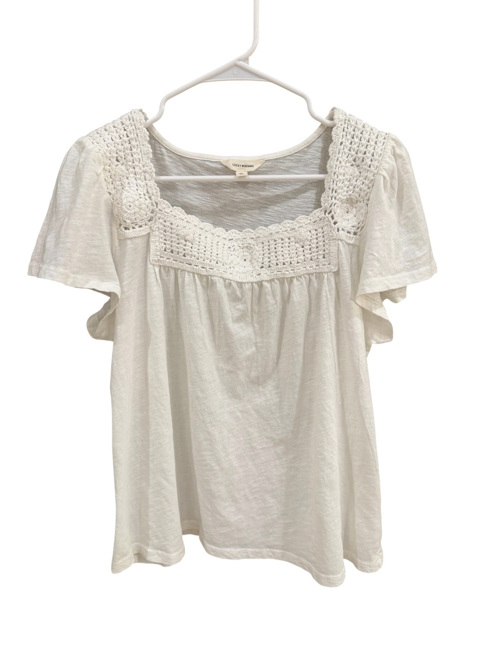 Lucky Brand White Crochet Square Neck Boho Top Size XL - Picture 3 of 6